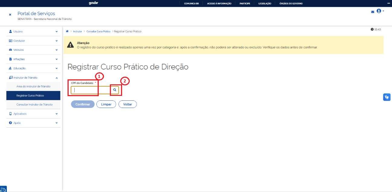 Passo 6: Confirmar o CPF do aluno e clicar no ícone da lupa para localizá-lo: