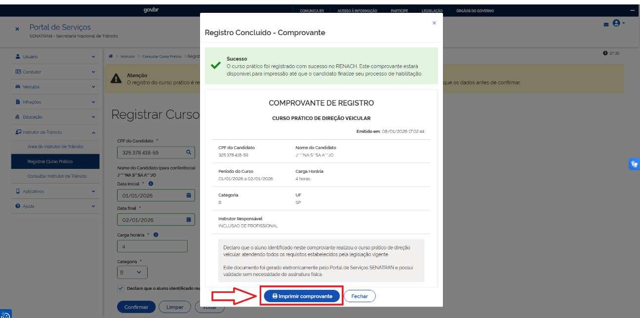 Passo 8: Feito isso, já estará disponível o comprovante do curso para imprimir.